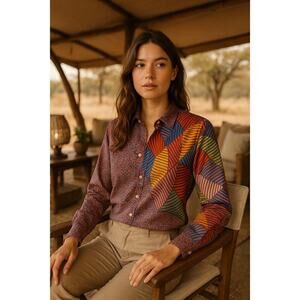 Miki Thumb Multicolor Cotton Button Front Shirt Leopard & Leaf Print - XL